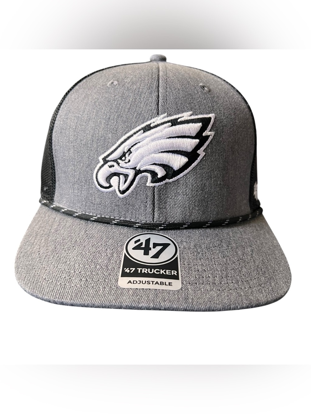 47 Brand Philadelphia Eagles Foundational Captain Rope Trucker Snapback Hat Gray
